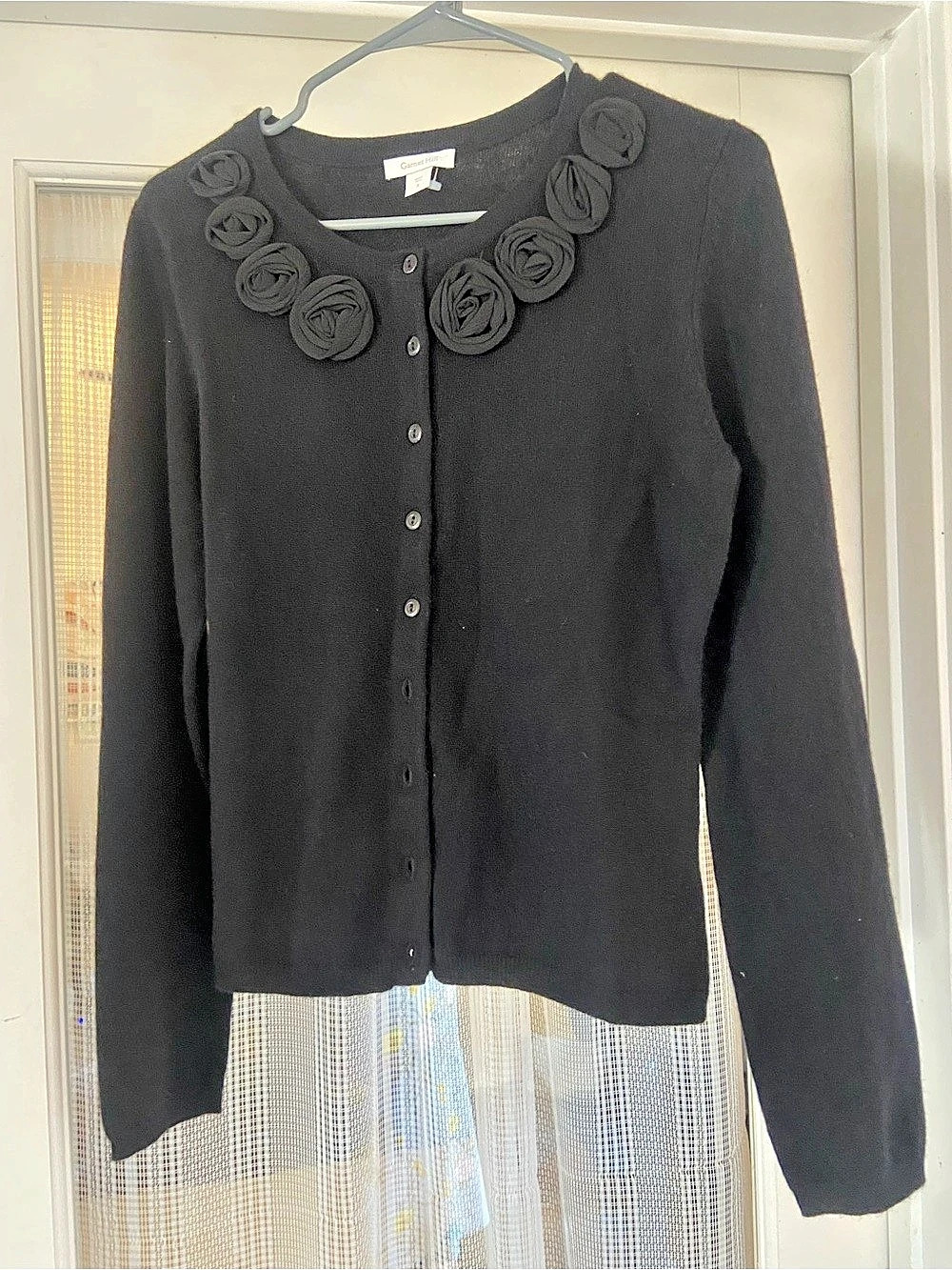 Garnet hill Black Floral Button-Front Cardigan Like New
